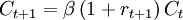 C_{t+1}=/beta/left(1+r_{t+1} /right)C_t